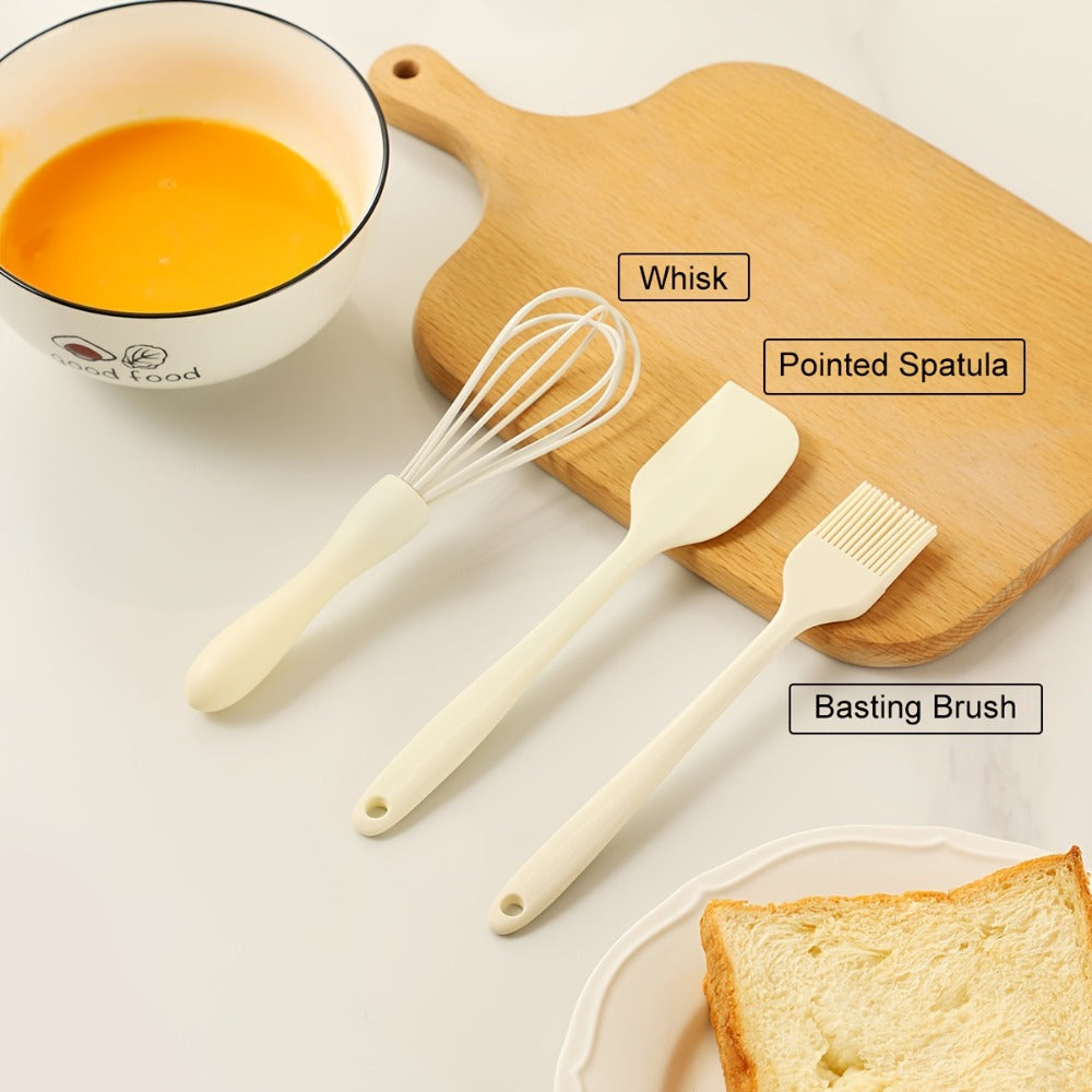 Non-Stick Cookware Set 5-Piece Beige ¨C Pumice Stone Coating Egg Frying Pan Pancake Skillet with Kitchen Utensils | Aluminum Induction Compatible Home Cooking Set for Eggs Pancakes & Breakfast