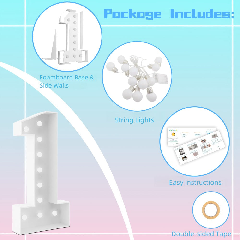 Marquee Number Lights 4 Feet Tall LED Light Up Numbers 0-9 20 for Birthday Party Anniversary Graduation Decoration 11 Colors 3 Flash Modes Foam Board String Lights Included