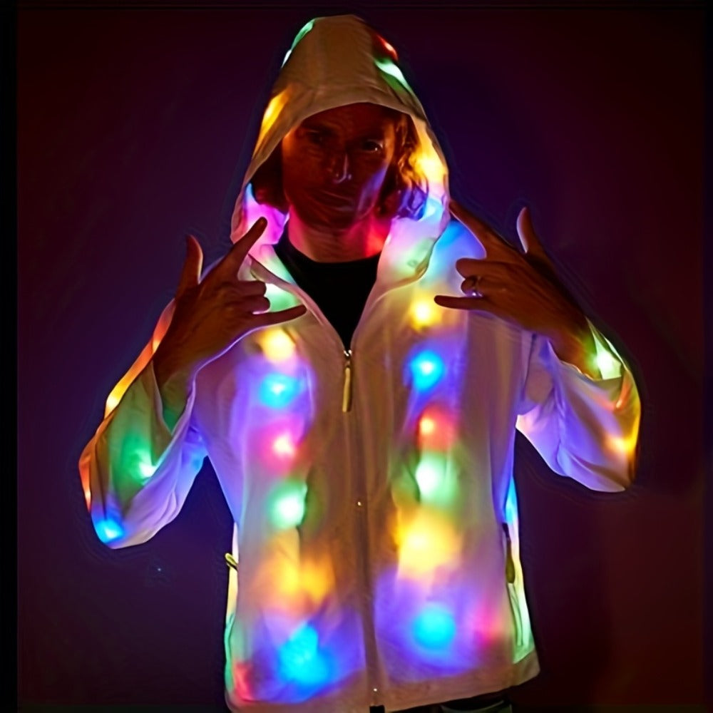 LED Light Up Party Jacket for Adults ¨C Glowing Rave Costume Unisex Luminous Coat for Halloween, Christmas, Dance Parties & Festivals, Battery Powered, Washable Polyester, Sizes S-XXL