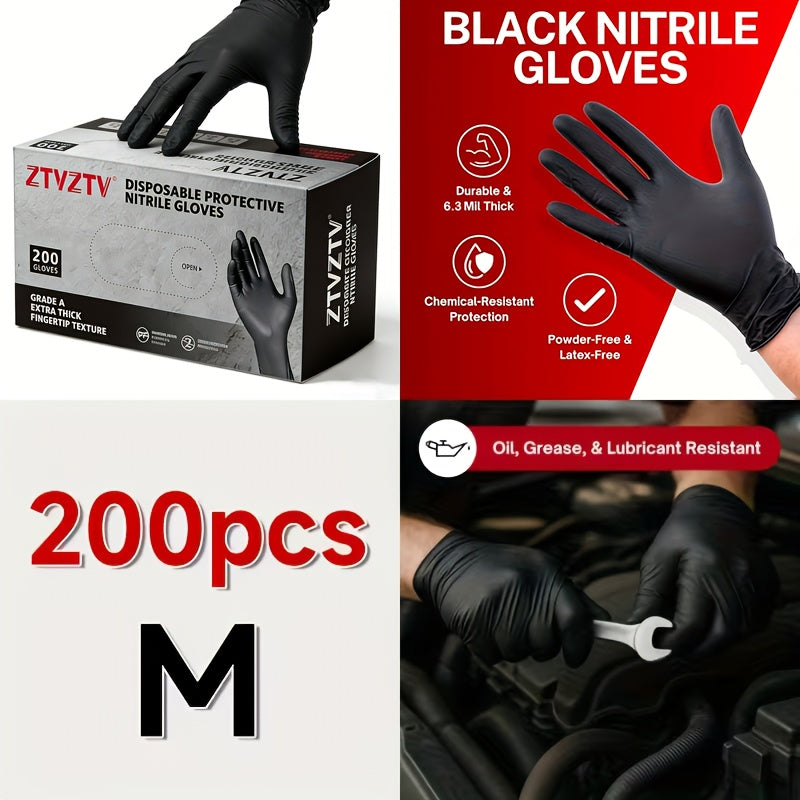 Black Nitrile Disposable Gloves 200 Pack S/M/L/XL, Latex-Free Chemical Resistant Industrial Grade Gloves for Cleaning Tattooing Painting Car Washing Dishwashing