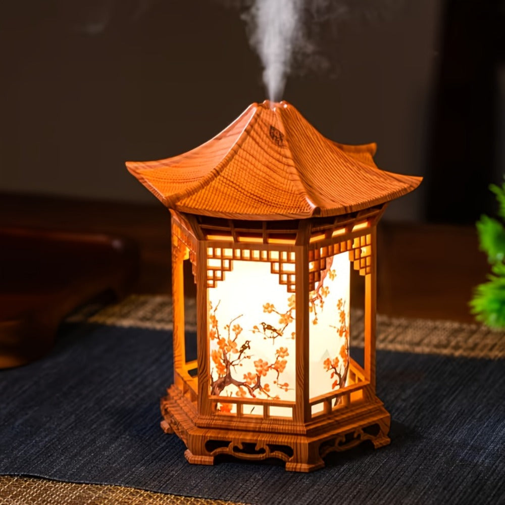 Mini Humidifier with Night Light USB Powered Cool Mist Quiet Operation Chinese Pagoda Tortoise Design Portable Desktop Humidifier for Home Office Car Bedside Small Room Dry Skin Gift