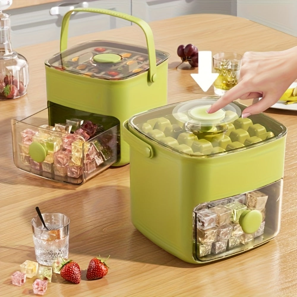 Ice Cube Tray 48 Grid Double Layer Large Capacity - Easy Press Stackable Ice Mold Food Grade Plastic for Freezer Refrigerator, Quick Release Ice Cube Maker for Drinks Cocktails Water, Green