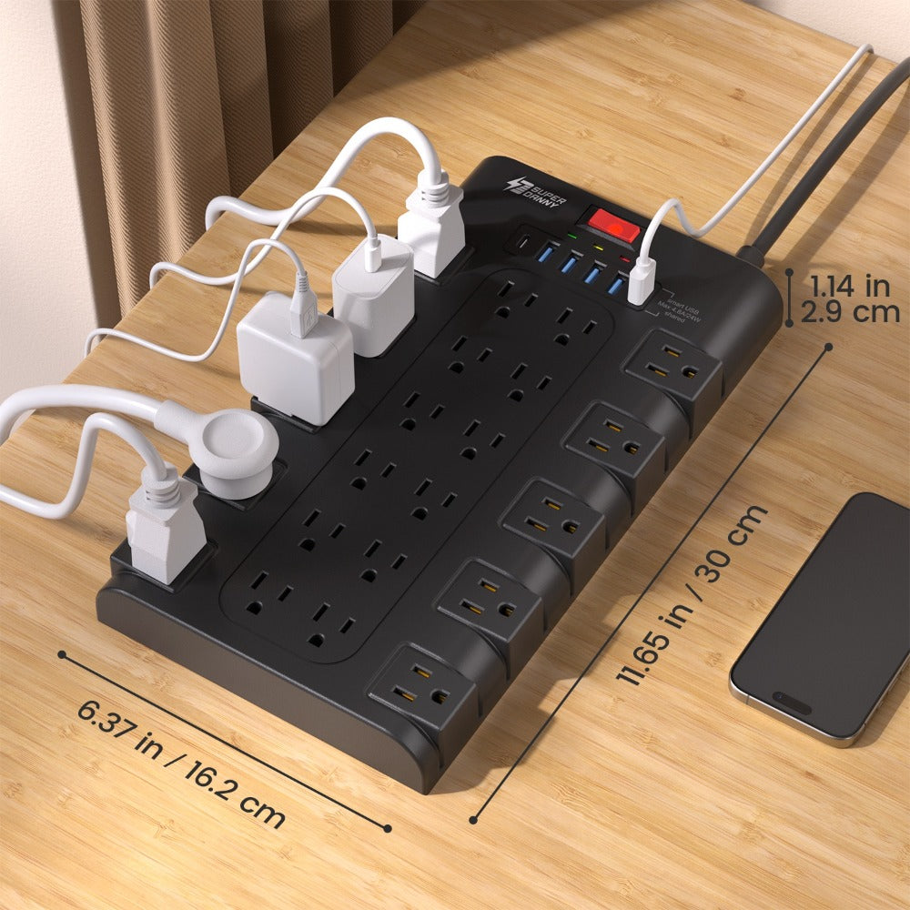 Power Strip Surge Protector 28-in-1 with 22 Widely Spaced Outlets 5 USB-A 2 USB-C Ports 2100 Joules Flat Plug Wall Mountable 6.48FT 14AWG Heavy Duty Extension Cord for Home Office
