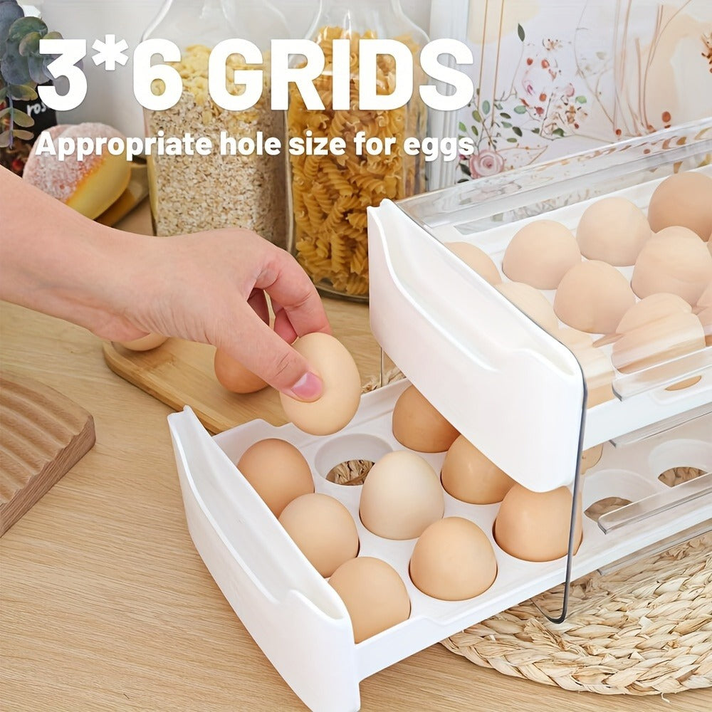 Egg Holder for Fridge 2-Tier Stackable Clear Plastic Egg Storage Container Organizer with Handles Holds 36 Eggs for Kitchen Refrigerator Home Pantry
