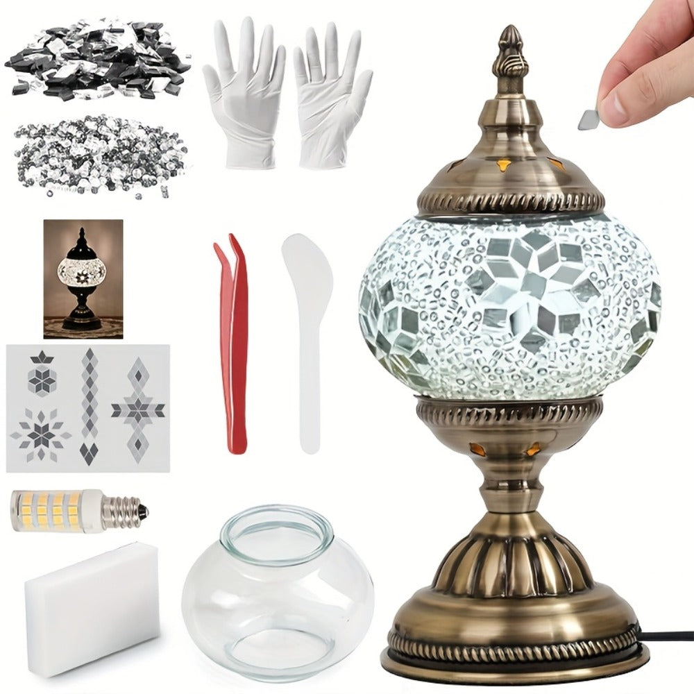 Moroccan Table Lamp Handmade DIY Turkish Lamp Dimmable Glass Metal Brass Bohemian Bedside Night Light with Remote for Bedroom Living Room Office Vintage Boho Home Decor Gift Multiple Colors