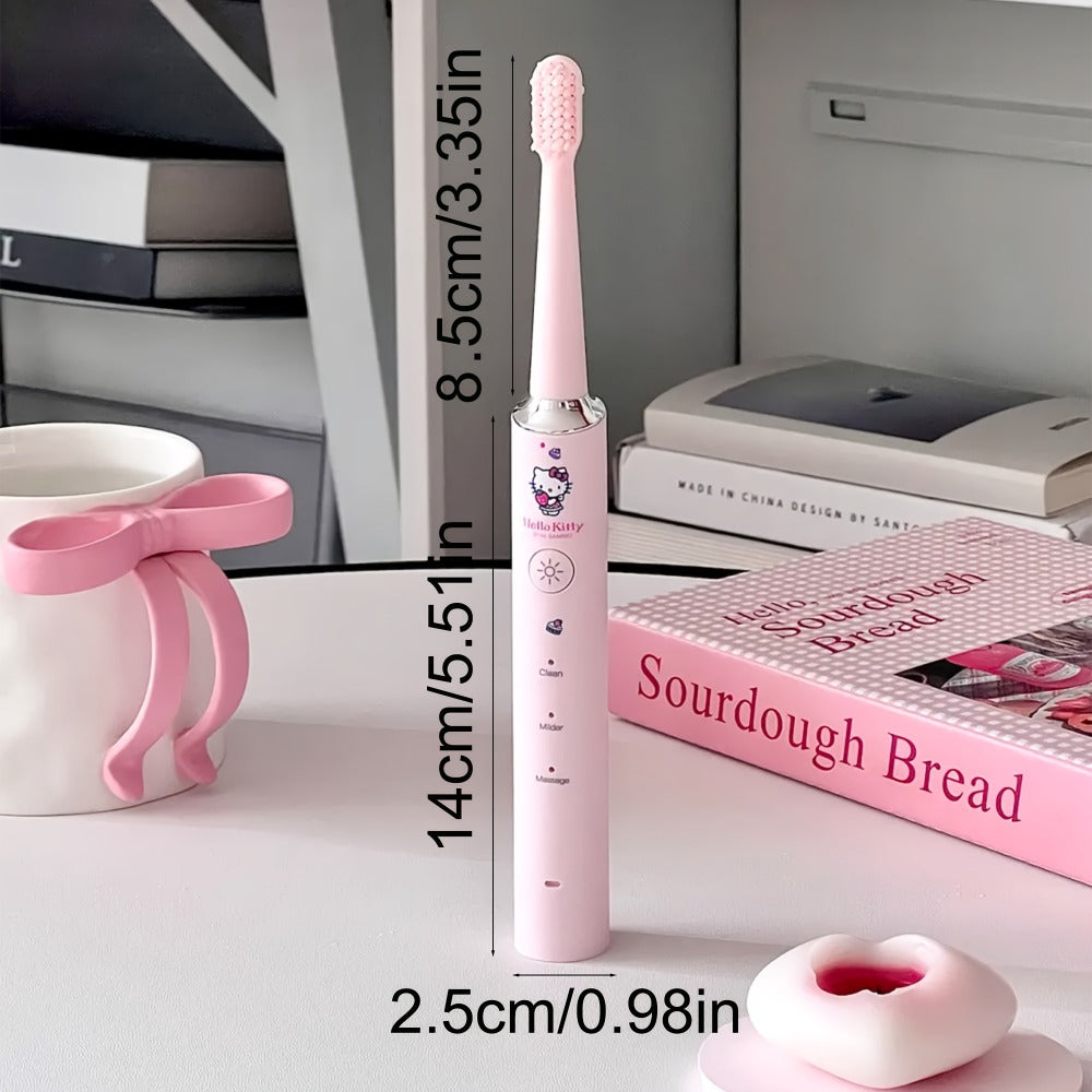 Sanrio Electric Toothbrush Hello Kitty & Pochacco - 4 Cleaning Modes, 4 Intensity Levels, 3 Replacement Brush Heads, 2-Minute Smart Timer, Cute Design Gift for Girls, Birthday, Graduation, Christmas
