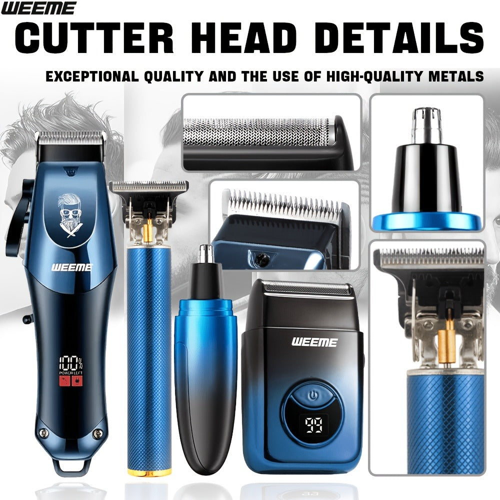 Electric Shaver Grooming Set for Men Hair Clipper Nose Trimmer Razor DIY Barber Kit USB Rechargeable 2 4 Piece Set Gift for Husband Dad Blue Gold White Green