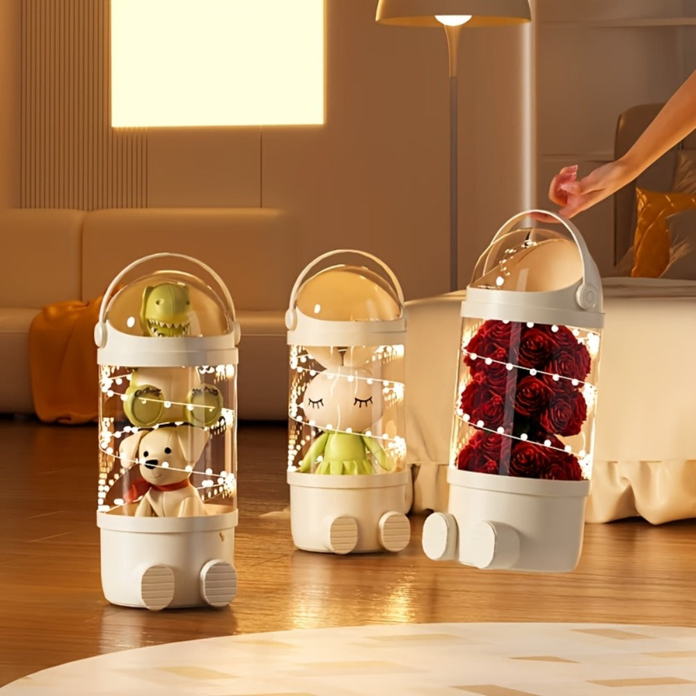 Transparent Toy Storage Bin 4-Layer Cylindrical Organizer for Stuffed Animals Dolls Plush Figurines - Dustproof Clear Display Bucket Easy Assembly for Kids Bedroom Living Room Playroom