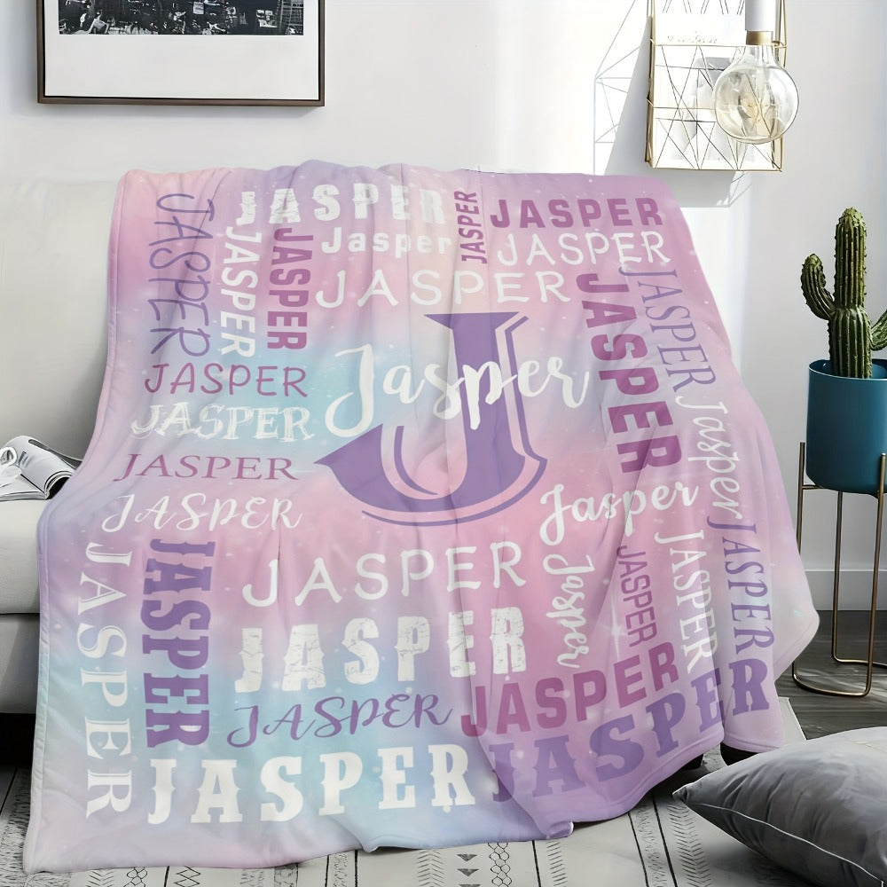 Personalized Flannel Blanket 280GSM Custom Name - Soft All-Season Throw Blanket for Home Picnic Travel, Cozy Polyester Gift Blanket Multi-Color Options