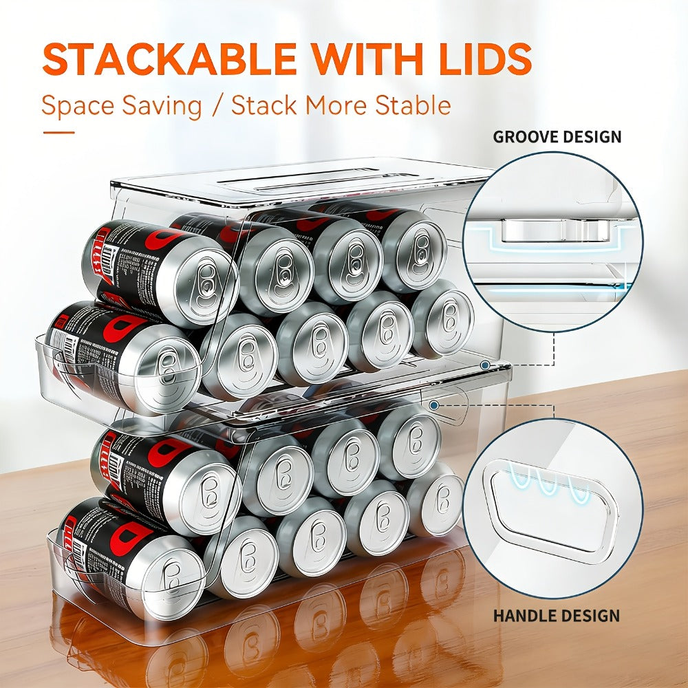 Soda Can Organizer for Refrigerator Stackable | Can Holder Dispenser with Lid for Fridge, Pantry & Freezer ¨C Holds 9 Cans Each, BPA-Free Clear Design, 1 or 2 Pack