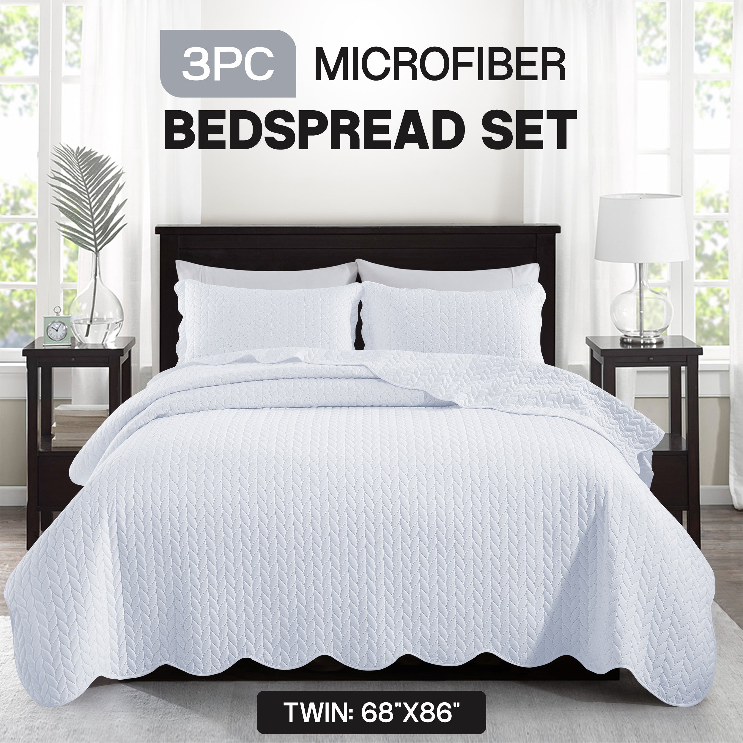 Bedspread Set 3-Piece Microfiber Floral Coverlet with Pillow Shams - Soft Breathable Lightweight All-Season Bed Cover for Queen King Twin California King