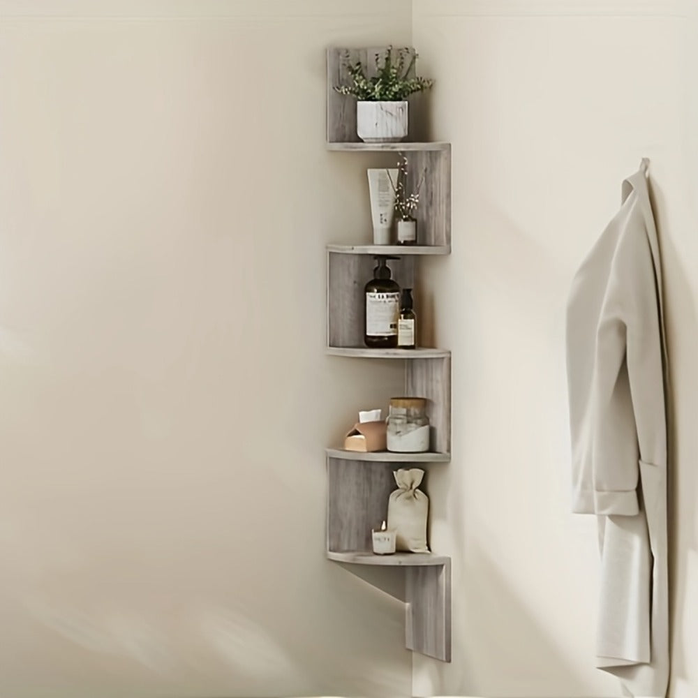 Corner Floating Shelf 5-Tier Wall Mount, Space Saving Storage Rack for Bedroom Living Room, Radial Display Organizer, Easy Install, 7.9¡±¡Á7.9¡±¡Á49.6¡±, Black White Brown Greige Beige