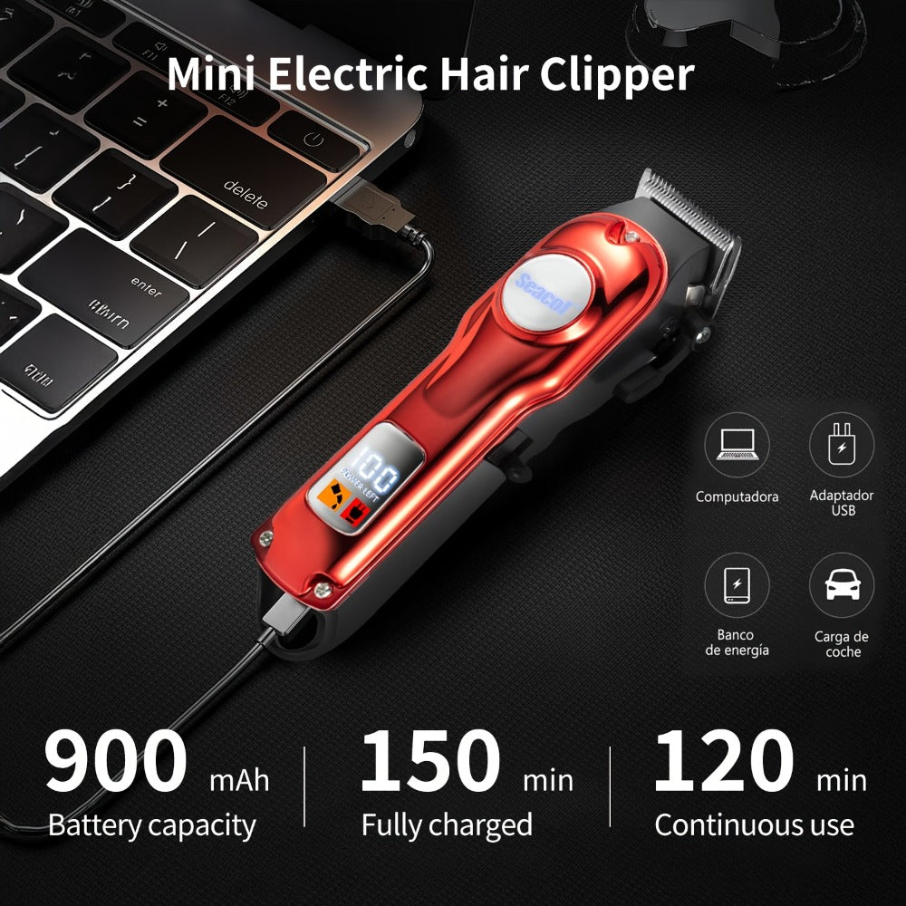 Men's Hair Clipper Set with T-Trimmer - USB Rechargeable Electric Hair Cutting Kit with LED Display, Cordless Grooming Combo for Beard Shaping, Fading & Detailing, Holiday Gift for Men, Red