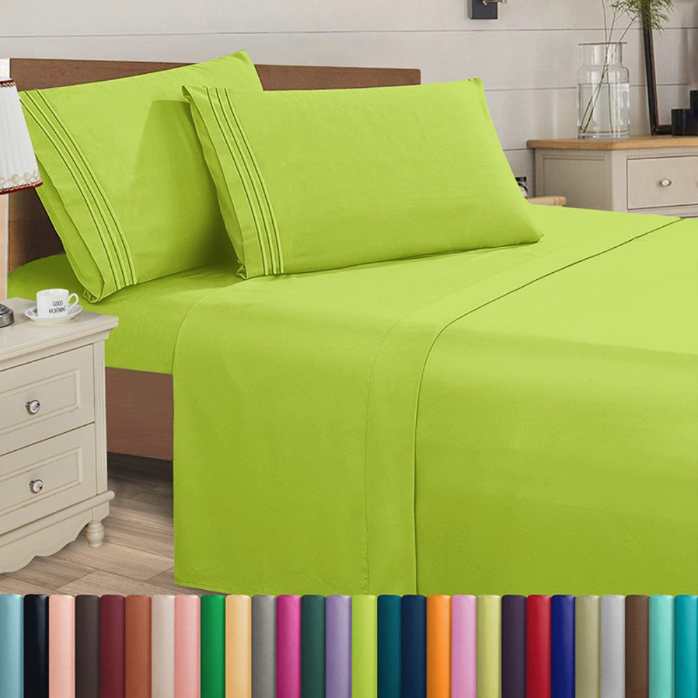 Microfiber Bed Sheet Set 4-Piece Deep Pocket Cooling Sheets Twin Full Queen King Cal King Split King ¨C Soft Wrinkle Fade Resistant Hotel Quality Bedding