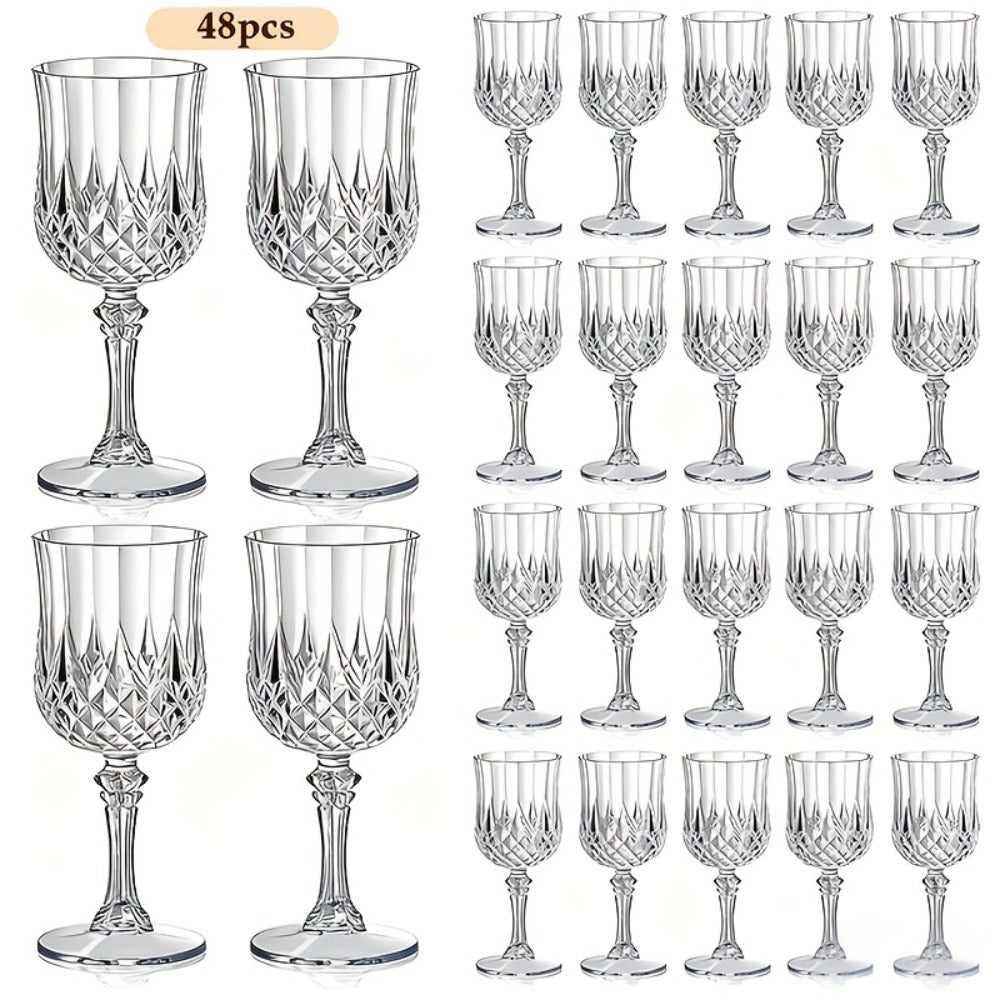 Plastic Champagne Glasses 48 Pack ¨C 7oz Stemmed Crystal Clear Reusable Cups for Wedding, Party, Bridal Shower, Christmas, Halloween, Stackable Shockproof Vintage Stem Glasses, Transparent Green Blue