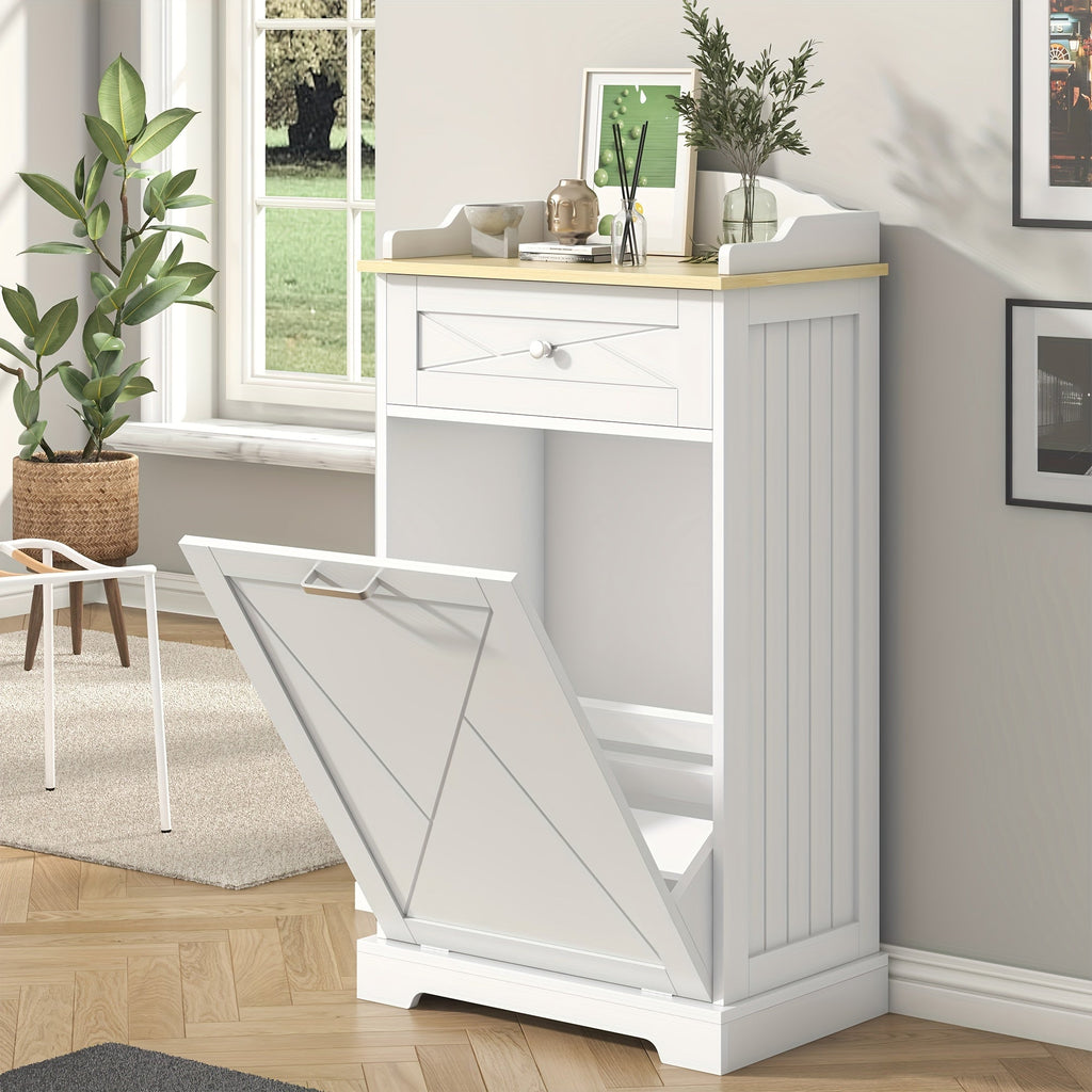 Tilt Out Trash Can Cabinet 12 Gallon Hidden Kitchen Trash Cabinet with Drawers, Pantry Storage, Laundry Hamper Cabinet