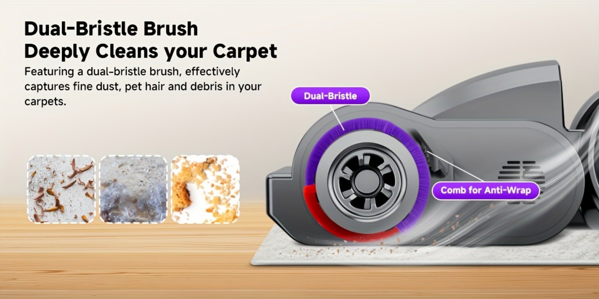 Cordless Vacuum Cleaner 58Kpa Strong Suction 6-in-1 Rechargeable Stick Vacuum with LED Electric Floor Brush Self-Standing Handheld Lightweight for Carpet Hard Floor Pet Hair Home Car