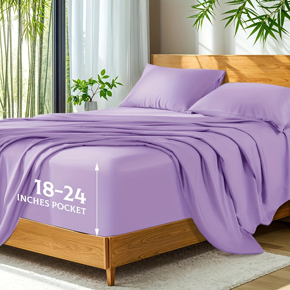 Bamboo Bed Sheets Set Twin Full Queen King ¨C Cooling Breathable Viscose Fitted Sheet for Hot Sleepers Hotel Luxury Deep Pocket Bedding 13 Colors Available