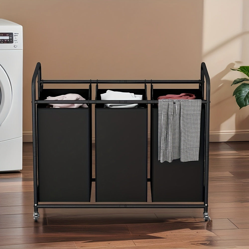 3-Bag Laundry Sorter Cart 63.4 Gallon ¨C Rolling Hamper with Lockable Wheels & Removable Bags, Heavy-Duty Fabric Laundry Basket for Bedroom & Laundry Room, Black Gray Beige Brown