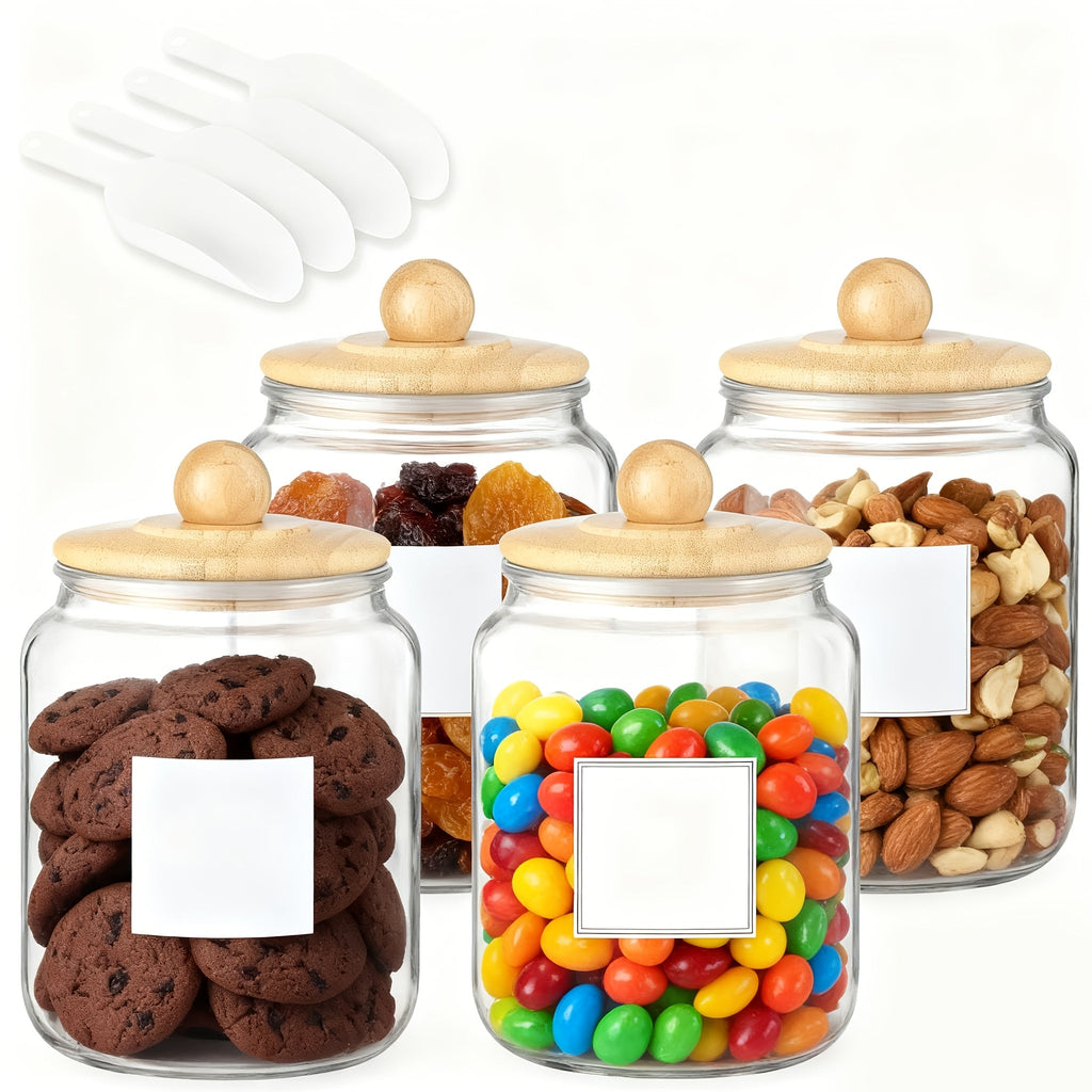 Half Gallon Glass Jars with Lids Airtight Set of 4 | Large Clear Storage Containers for Pantry, Kitchen & Laundry Room ¨C Wide Mouth Food Organization Jars with Bamboo Lid Option