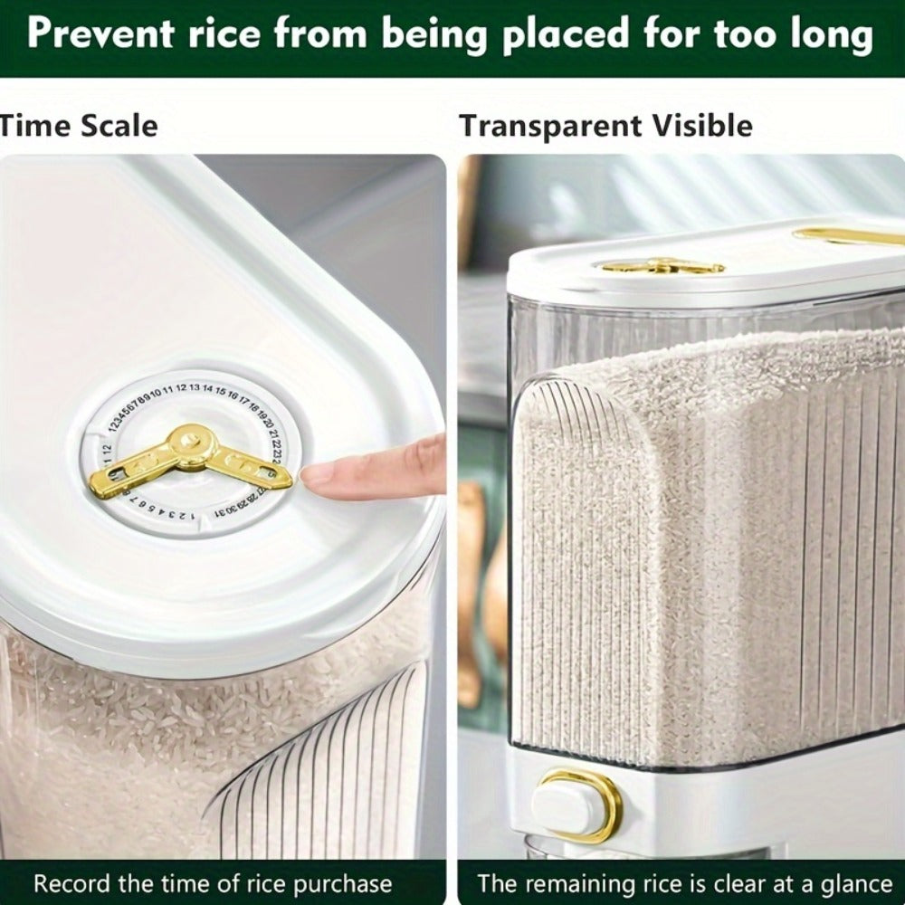 Rice Storage Container with Measuring Cup & Time Markings ¨C Large Capacity 11/22LB Airtight Grain Dry Food Pantry Kitchen Organizer