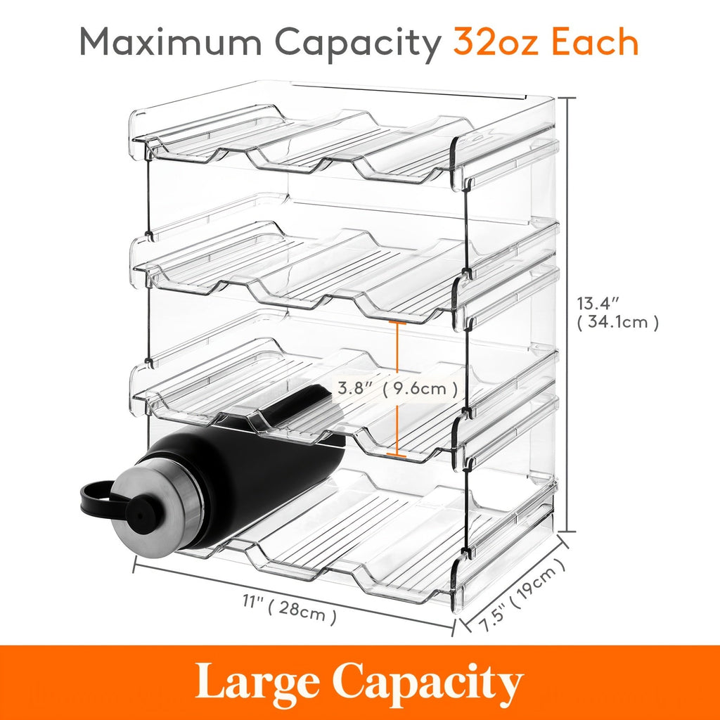 Stackable Water Bottle Organizer for Cabinet & Kitchen Pantry ¨C Tumbler Travel Mug Cup Holder, Plastic Fridge Wine Rack, Holds 5/6/8/9/11/12 Bottles