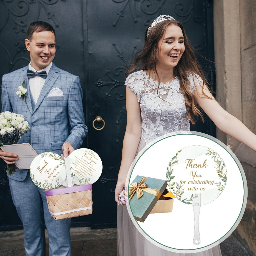 Wedding Hand Fans 100pcs Bulk Plastic Handheld Fans with Handle Greenery Leaf Design Cooling Fans for Ceremony Bridal Shower Party Guests Outdoor Hot Weather Events