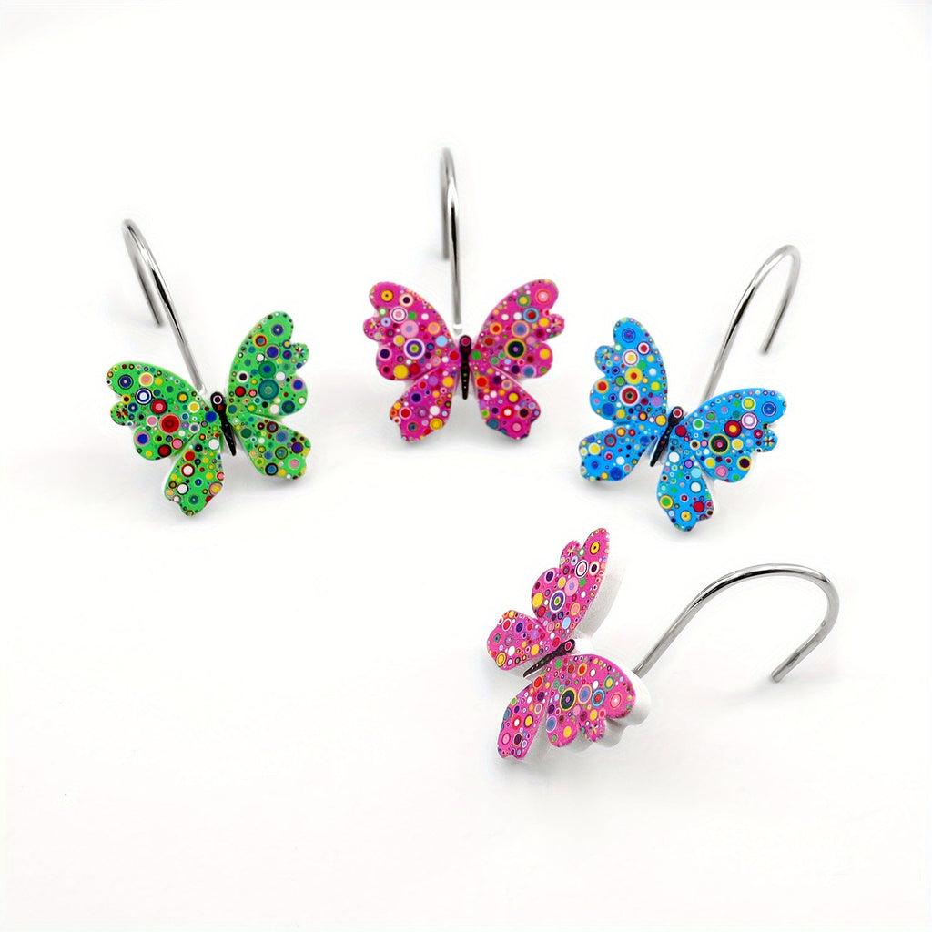 Butterfly Shower Curtain Hooks 12pcs Colorful Decorative Rustproof Metal Rings for Bathroom Wardrobe Curtain Rod