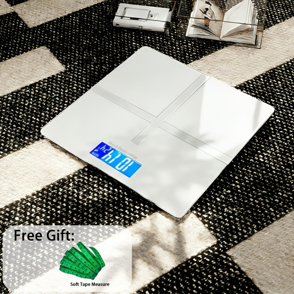 Digital Bathroom Scale High Precision ¨C 396 lb Capacity Electronic Weight Scale with LCD Display, Available with Tape Measure & Storage Rack, Compact Body Weight Scale for Home Bathroom & Fitness