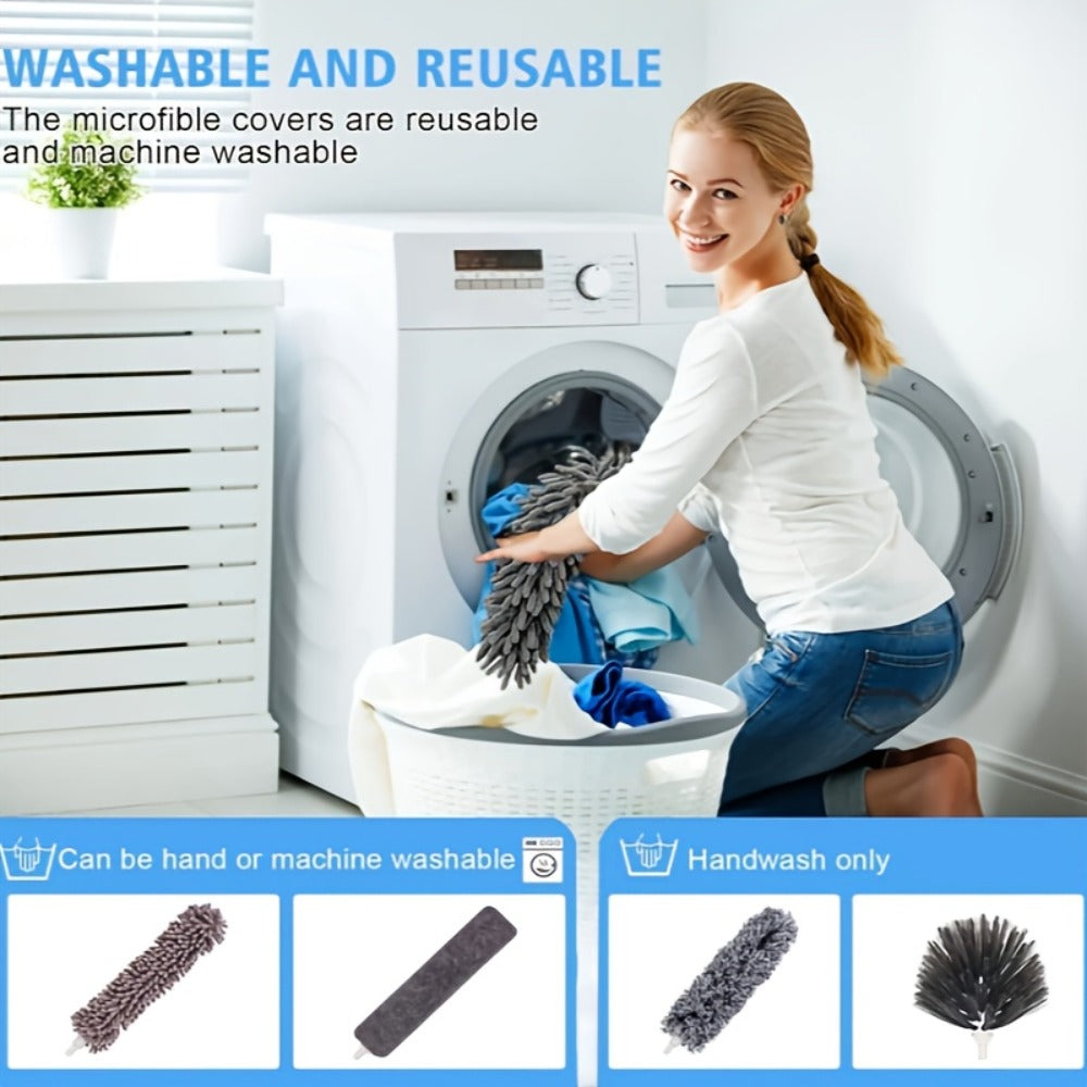 Microfiber Duster Kit with 100 Inch Extension Pole Extendable Bendable Washable Feather Duster for High Ceiling Fan Cobweb Blinds Furniture Car 9 Pack 12 Pack