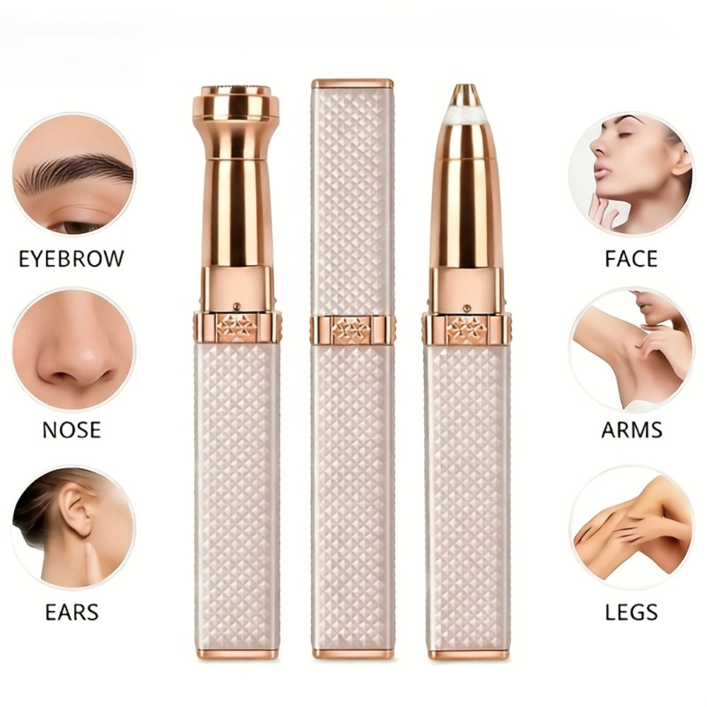 Women's Electric Shaver 2-in-1 Hair Removal Device - USB Rechargeable Wet Dry Body Shaver for Eyebrows Bikini Nose Face, Portable Travel-Ready Rose Gold Ladies Razor Gift