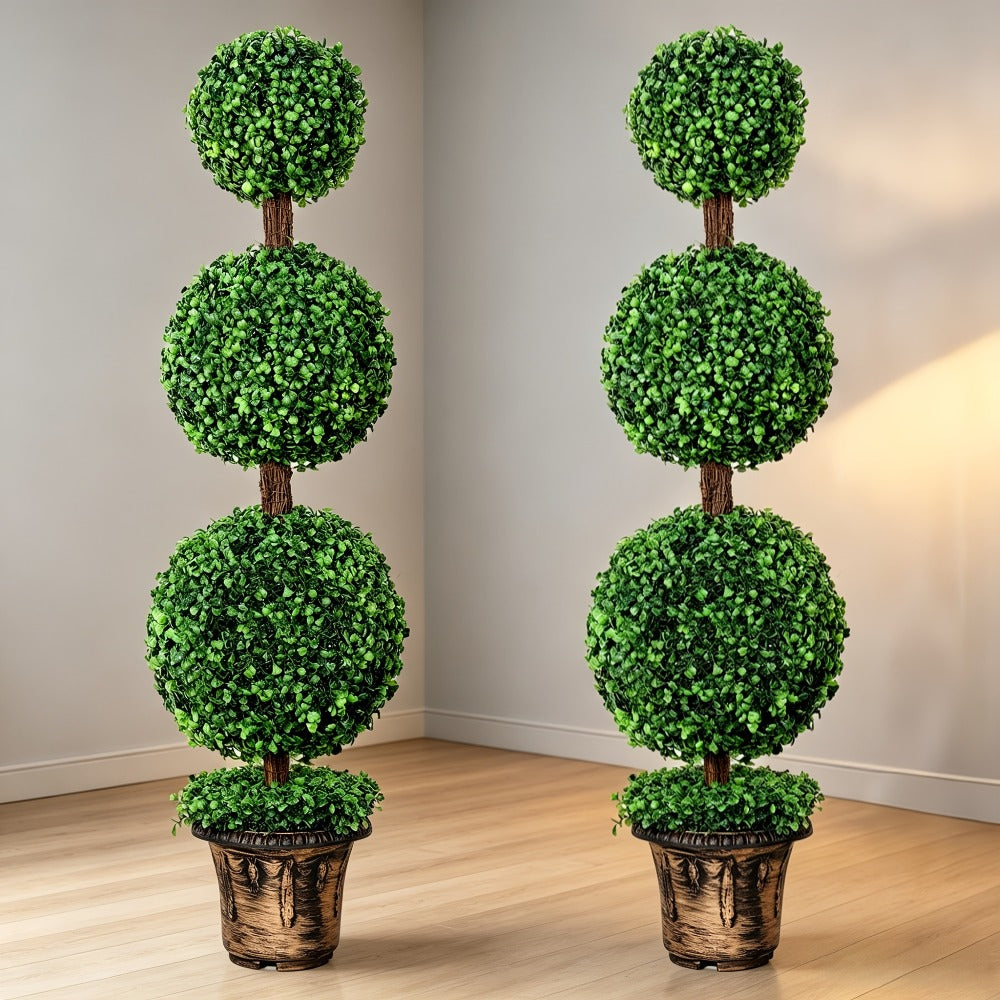 Artificial Boxwood Topiary Tree 2 Pack 3ft 4ft Faux Topiary Ball Tree Potted Plant for Front Door Porch Living Room Indoor Outdoor Decor