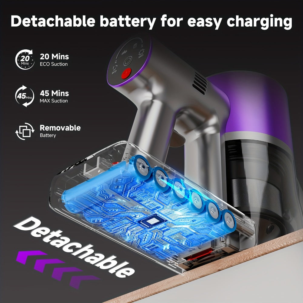 Cordless Vacuum Cleaner 58Kpa Strong Suction 6-in-1 Rechargeable Stick Vacuum with LED Electric Floor Brush Self-Standing Handheld Lightweight for Carpet Hard Floor Pet Hair Home Car