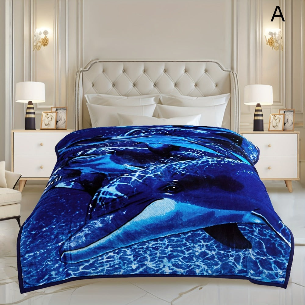 Reversible Plush Blanket 2-Ply 520GSM Milk Velvet - Soft Warm Queen King Size Blanket with Vibrant Animal & Floral Designs, All-Season Bed Couch Throw