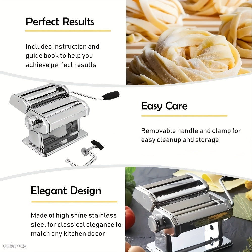 Pasta Machine with 8 Adjustable Thickness Settings, 2-in-1 Stainless Steel Manual Pasta Maker with Roller & Cutter, Homemade Noodle Maker for Spaghetti Fettuccine Lasagna Dumpling Wrappers