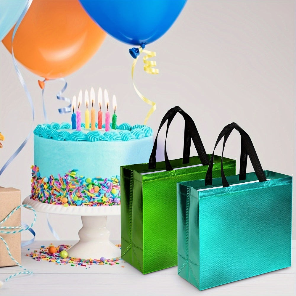 Gift Bags 12 Pack Mixed Colors Glossy Shiny Reusable Gift Bags with Handles for Birthday Party Favor Goodie Bags Wedding Baby Shower 8x10x4 Inch