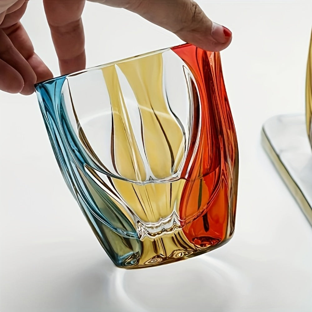 Hand-Painted Crystal Wine Glass 150ml ¨C Czech Crystal Three-Color Luxury Short Cup for Red Wine & Whiskey ¨C Artistic Decorative Glassware ¨C Stylish Home Bar & Entertaining Gift