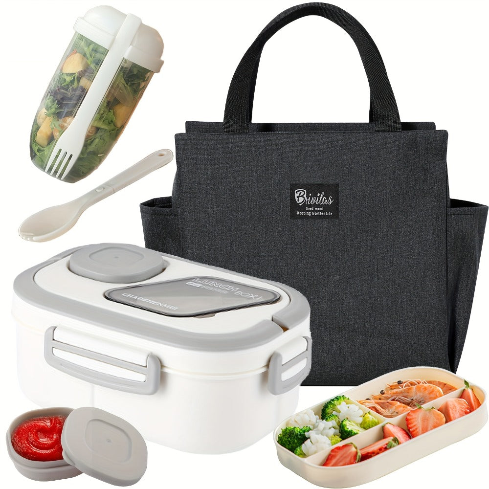 2-Layer Bento Lunch Box Set with Cup and Meal Bag - Multi-Grid Lunch Box for School, Office & Outdoor Picnics, Food Storage Container with Milk Cup, Salad Cup, Coffee Cup or Soup Bowl, Pink Blue Green White