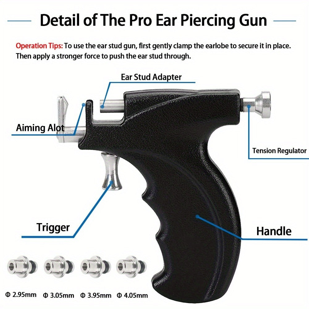 Professional Ear Piercing Kit - 36pcs CZ Diamond & Stainless Steel Stud Earrings with Reusable Piercing Gun, Alcohol Pads, Gloves & Marking Pen for Home and Salon Use
