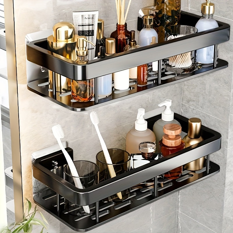 Shower Caddy Basket 2 Pack 2-Tier Wall Mount - Rust Resistant Bathroom Shelf Organizer for Shampoo Soap Towel No Drilling Adhesive Shower Rack | Dark Grey Black | Bathroom Kitchen Storage