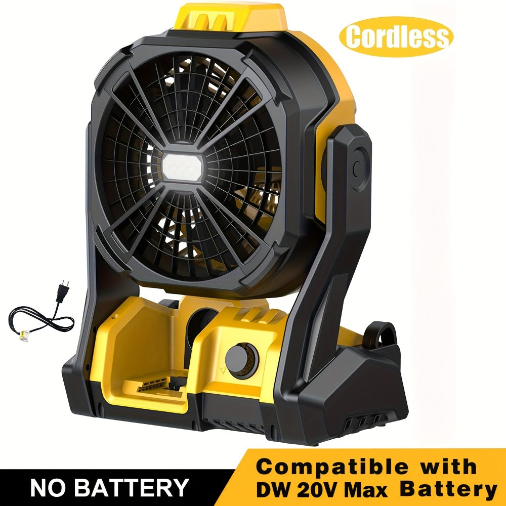 Cordless Jobsite Fan Compatible with DeWalt 20V Max Battery, LED Light Auto Oscillating 180¡ã Tilt Adjustable Speed, Portable Battery Powered Fan with Hanging Hook for Camping, Garage and RV