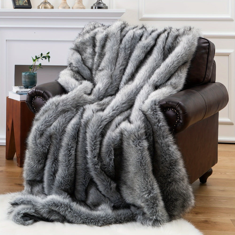 Long Hair Fluffy Reversible Plush Velvet Throw Blanket ¨C 300-350gsm Soft Elegant Throw for Couch & Bed, 6 Colors, 2 Sizes