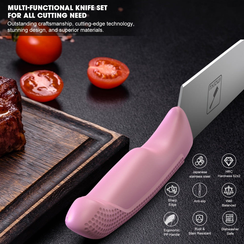 Knife Block Set 14 Piece Pink ¨C Japanese Stainless Steel Kitchen Knife Set with Built-in Sharpener, Non-Slip Ergonomic Handles, Dishwasher Safe, Perfect Holiday & Housewarming Gift for Women