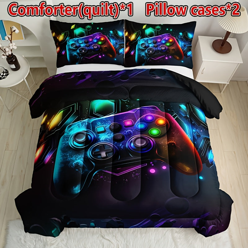 Kids Comforter Set 3 Piece Soft Breathable Quilt with 2 Pillowcases - Digital Print Bedding Set for Bedroom Dorm, Twin Full Queen King, Boys Girls Bed Set