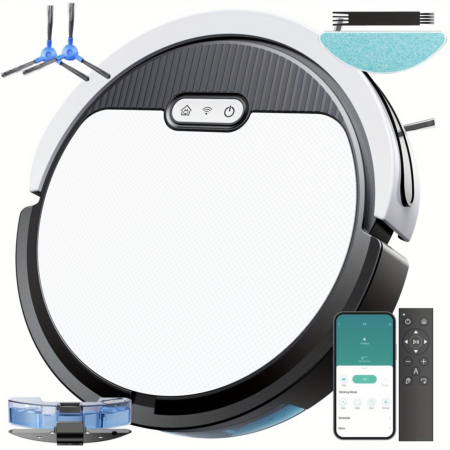 Robot Vacuum Cleaner Mop Combo 5000Pa Max Suction 2-in-1 with App & Voice Control - Scheduled Cleaning, Auto Recharge, for Pet Hair, Low Pile Carpet & Hard Floors, 12.2 inch Slim Design, Multiple Colors