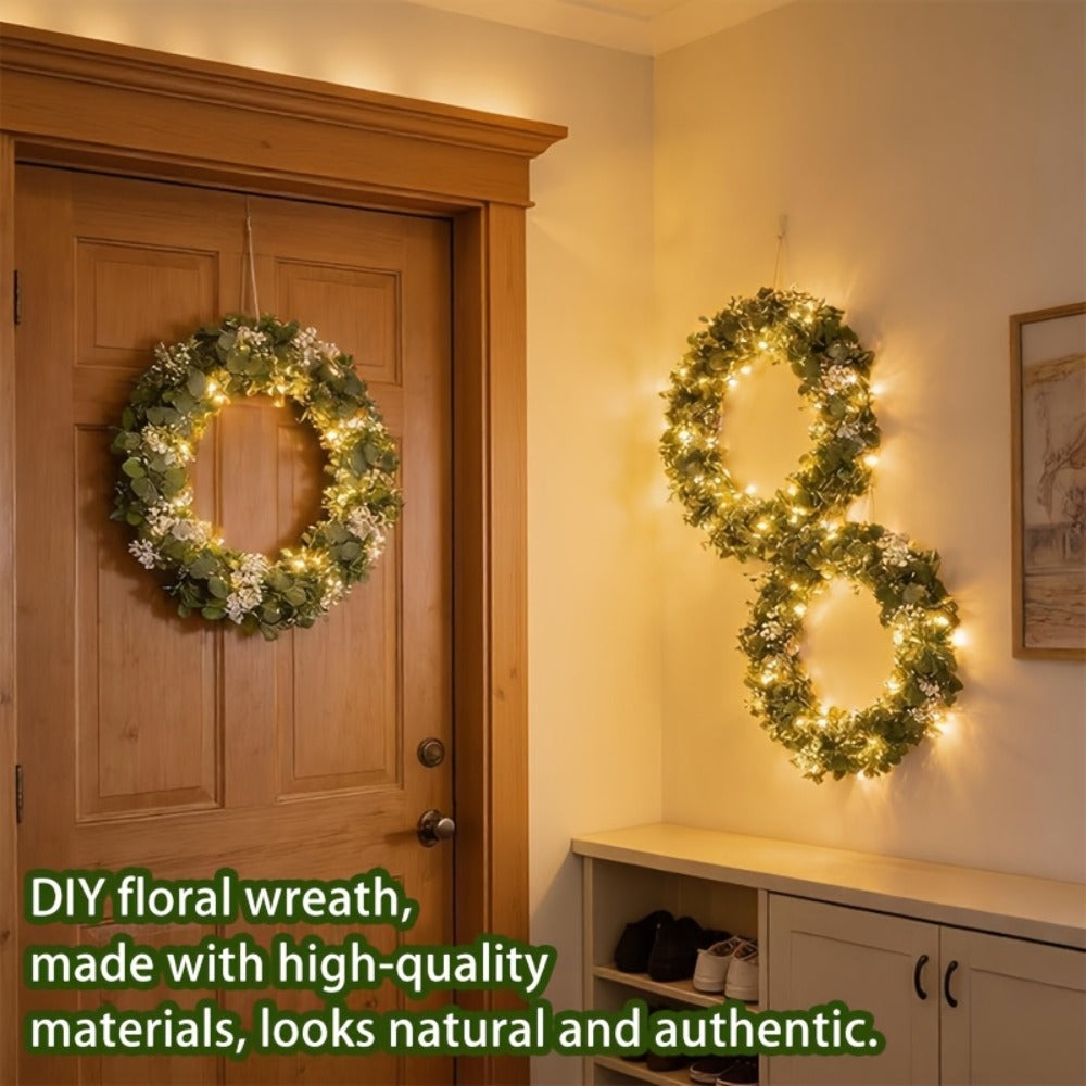 Lighted Eucalyptus Wreath Garland 6FT LED 2 Pack - Artificial Green Vine with Warm Lights for Wedding Centerpiece, Table Runner, Backdrop, Home & Seasonal Decor