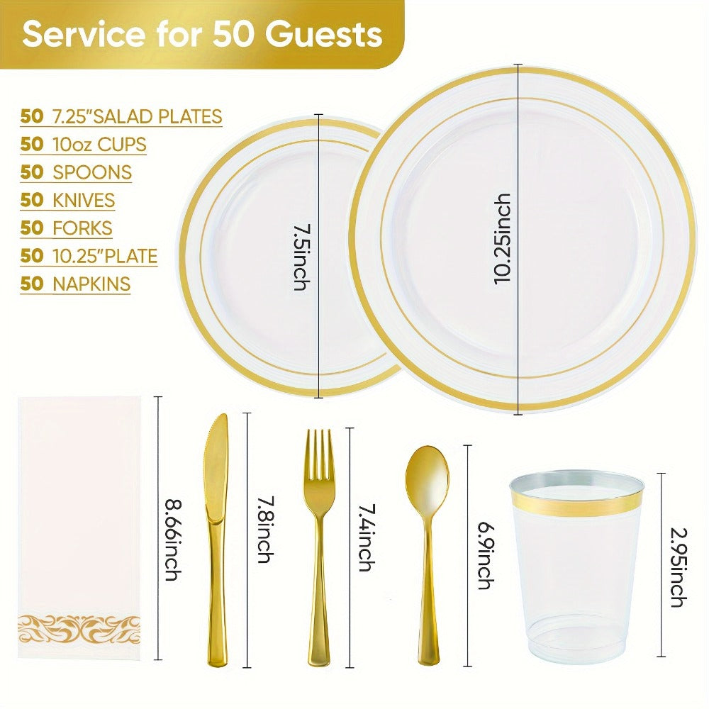 Disposable Dinnerware Set 350pcs for 100 Guests Party Plates Cups Silverware Napkins Wedding