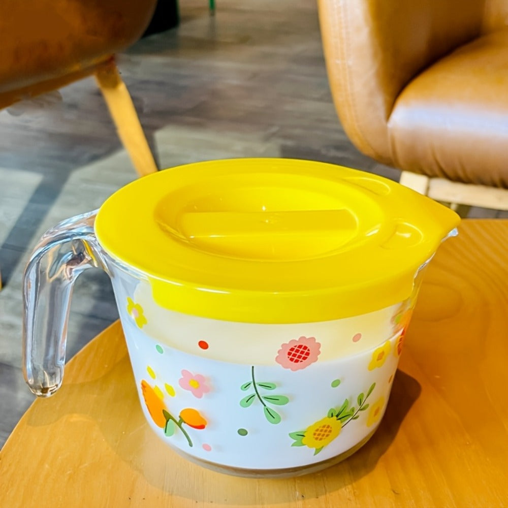 Glass Measuring Cup Floral Pattern Transparent Microwave Oven Freezer Safe 13.56 oz 16.91 oz Heat Resistant Borosilicate Glass Kitchen Baking Liquid Measuring Cup