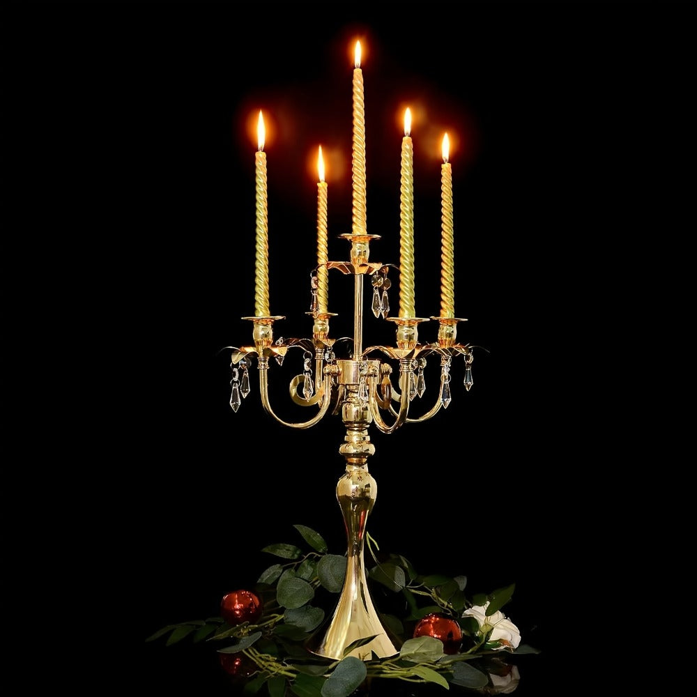 Metal Candelabra Centerpiece 2 Pack ¨C 5-Arm Golden Taper Candle Holder Stand 20.3¡± Tall for Wedding Table Decor, Party, Church, Dining Room, Christmas & Halloween Vintage Event Decoration