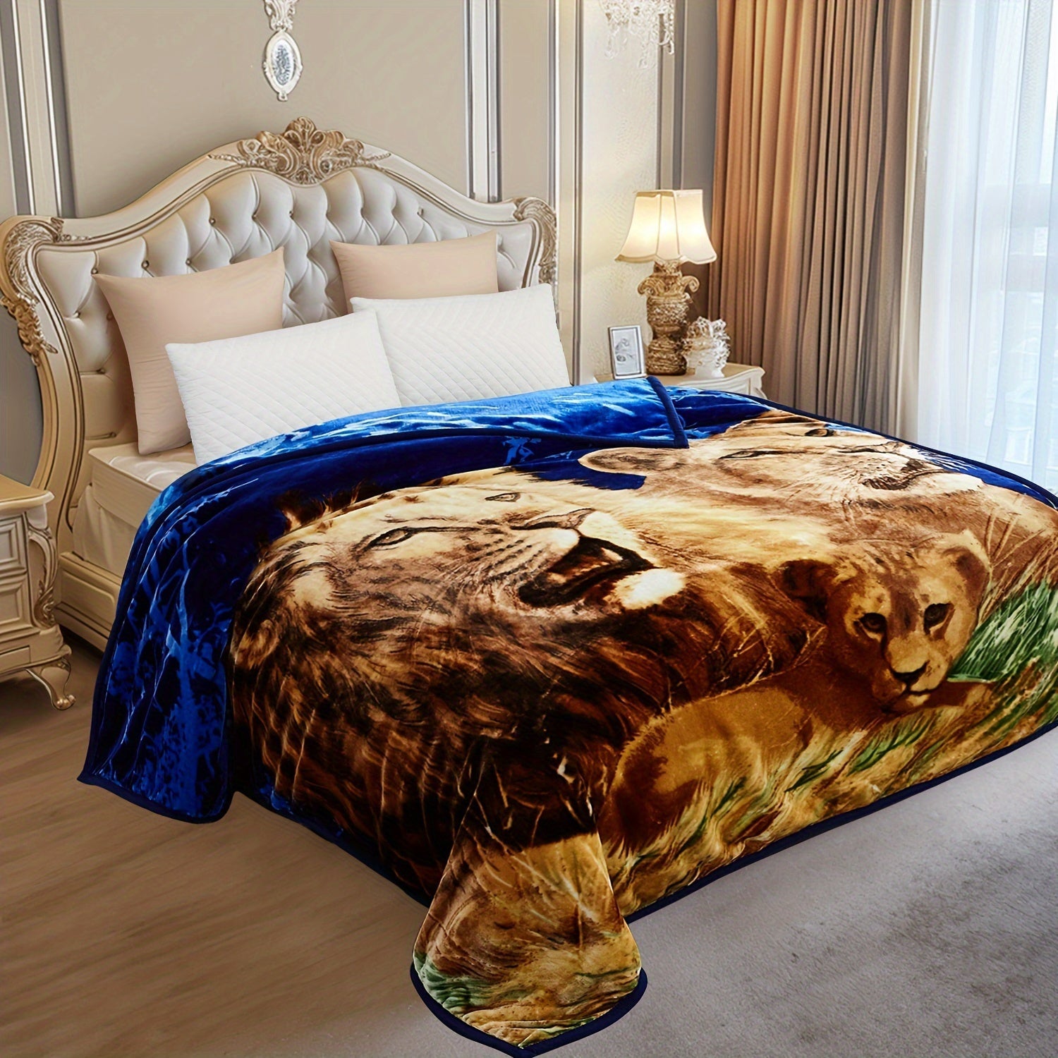 Reversible Plush Blanket 2-Ply 520GSM Milk Velvet - Soft Warm Queen King Size Blanket with Vibrant Animal & Floral Designs, All-Season Bed Couch Throw